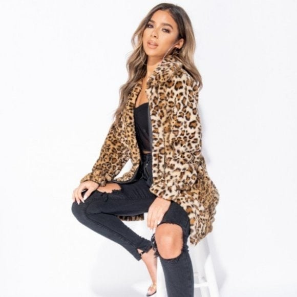 I.AM.GIA Womens Stefani Coat Brown Print White Leopard X-Small I.AM.GIA Womens Stefani Coat Brown Print White Leopard X-Small